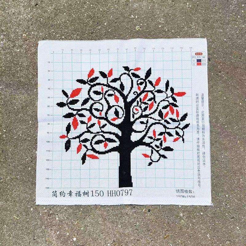 绣好的纯手工十字绣成品简约幸福树银杏树玄关卧室挂画不带框