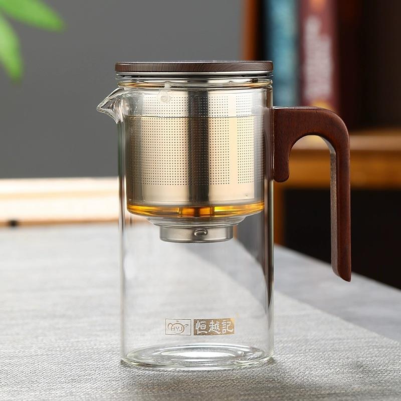 恒越记无杆飘逸杯一键按压式茶水分离泡茶杯家用耐热玻璃茶具茶壶