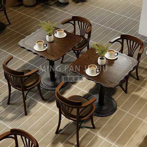 咖啡店桌椅实木美式复古风商用茶餐厅方桌甜品烘焙下午茶轻食椅子
