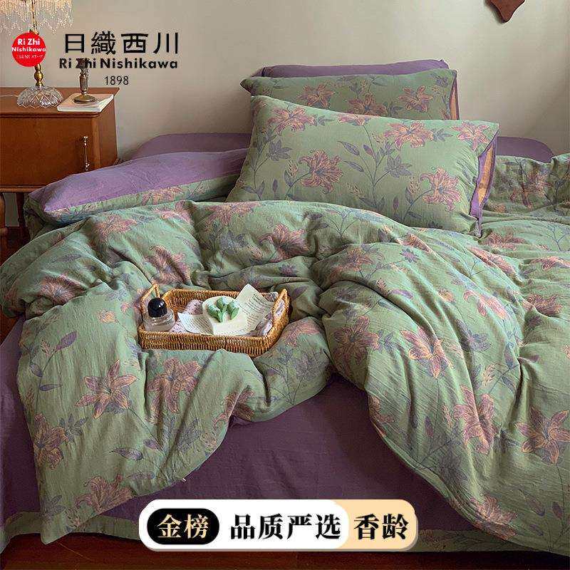A类母婴级｜复古柔软全棉双层纱四件套诺瓦红纱布床单裸睡床品软
