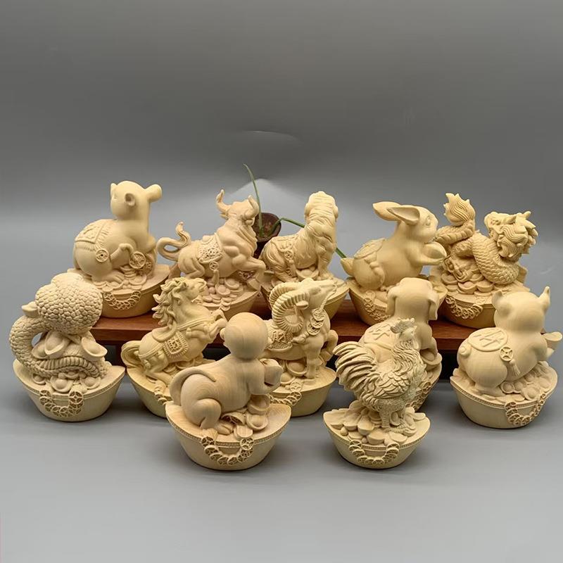 大叶黄杨木雕刻十二生肖款摆件摆饰规格80×60×40办公室工艺品