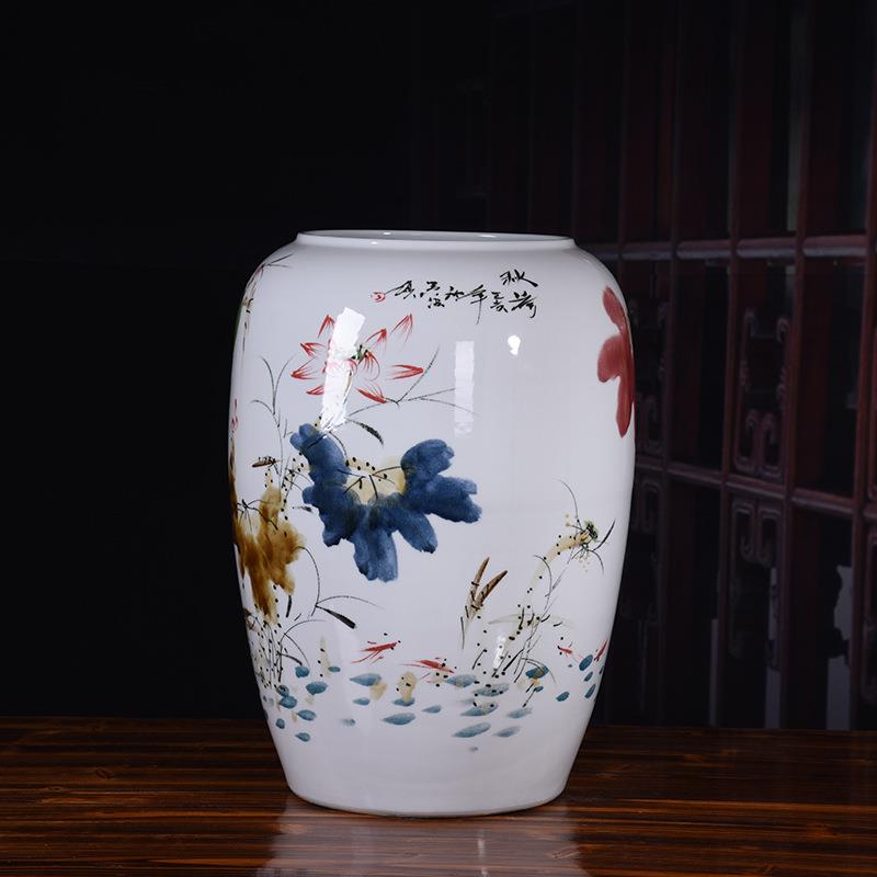 手绘荷花大号陶瓷花瓶家居装饰品干花景德镇陶瓷花瓶家居客厅摆件
