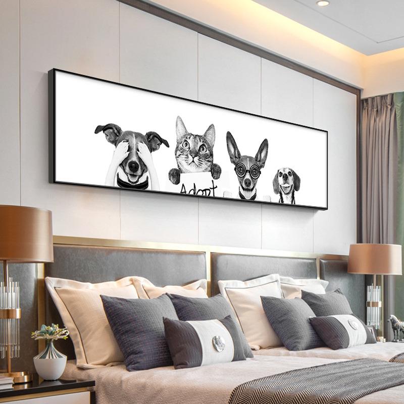 北欧风格动物装饰画客厅卧室横版挂画房间床头画现代简约背景狗狗