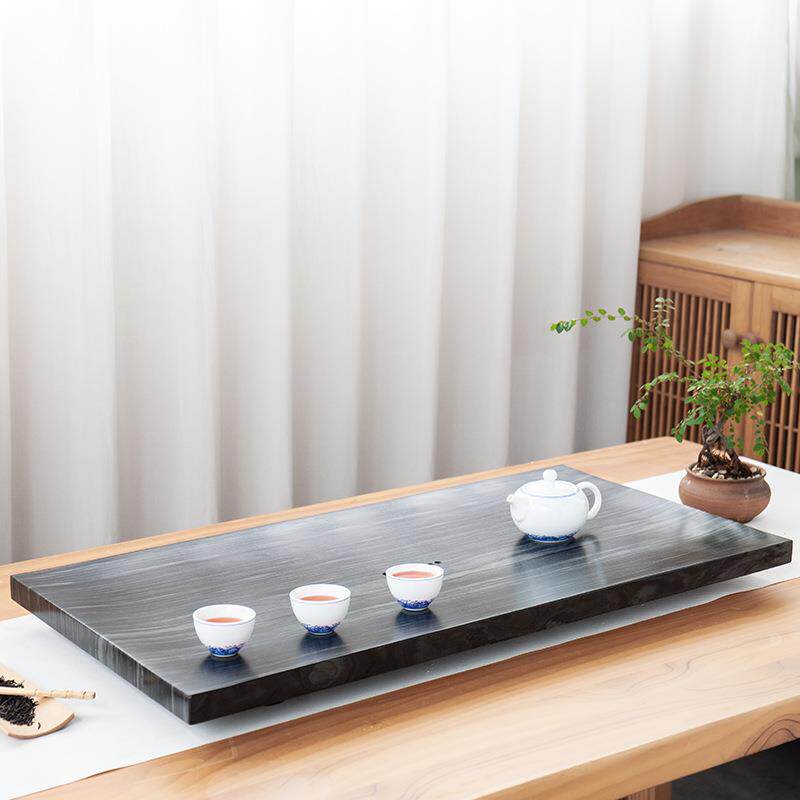 石茶盘天然石头摆件茶台绿松玉功夫摆在客厅木茶桌上绿檀茶具