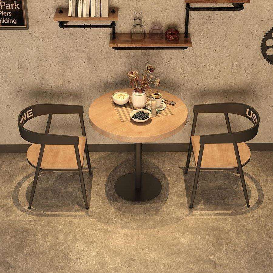 铁艺实木咖啡厅馆简约小圆桌椅组合酒吧奶茶店休闲圆形小桌子1018