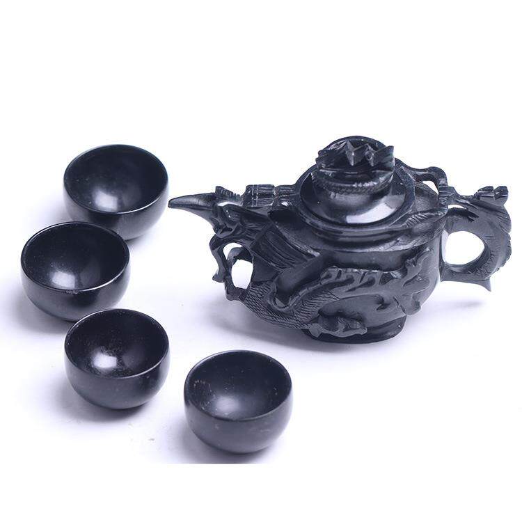 蓝田墨玉黑绿玉喜上眉梢茶壶 橄榄石祁连玉墨玉茶具