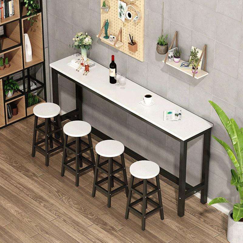 靠墙吧台桌家用窄餐桌钢木长条高脚组合桌椅奶茶咖啡店吧台椅厂家