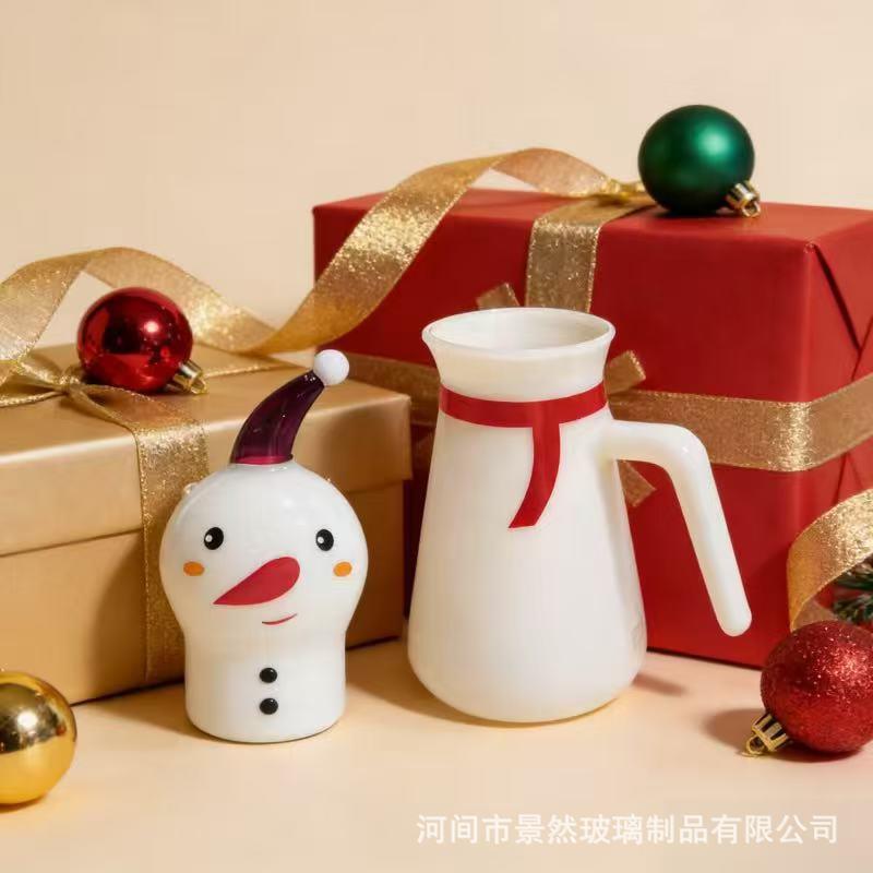 跨境新款高硼硅玻璃雪人壶可明火加热创意雪人造型手作玻璃工艺品