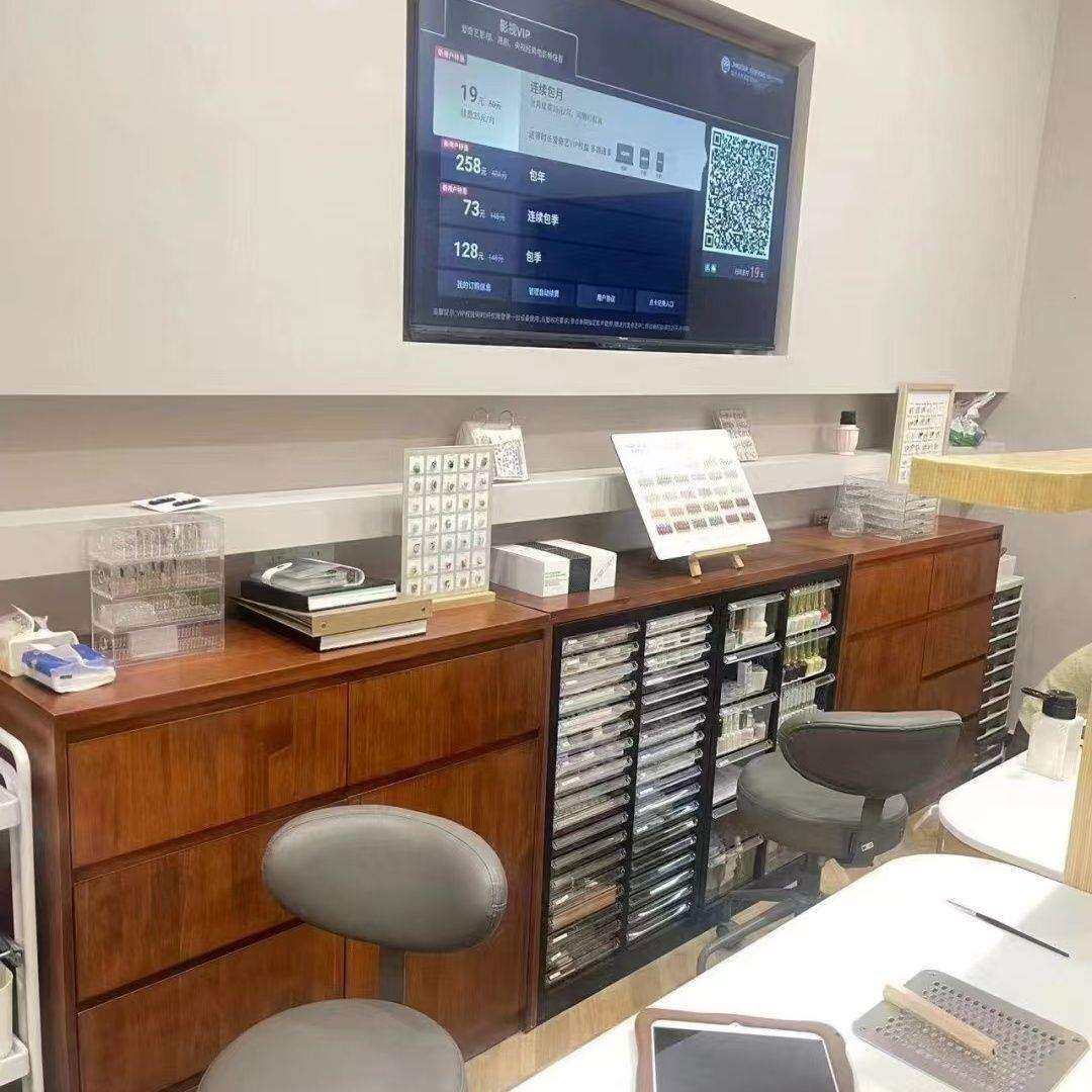 美甲柜子展示柜新中式实木复古胡桃色甲油胶收纳柜美甲店储物柜