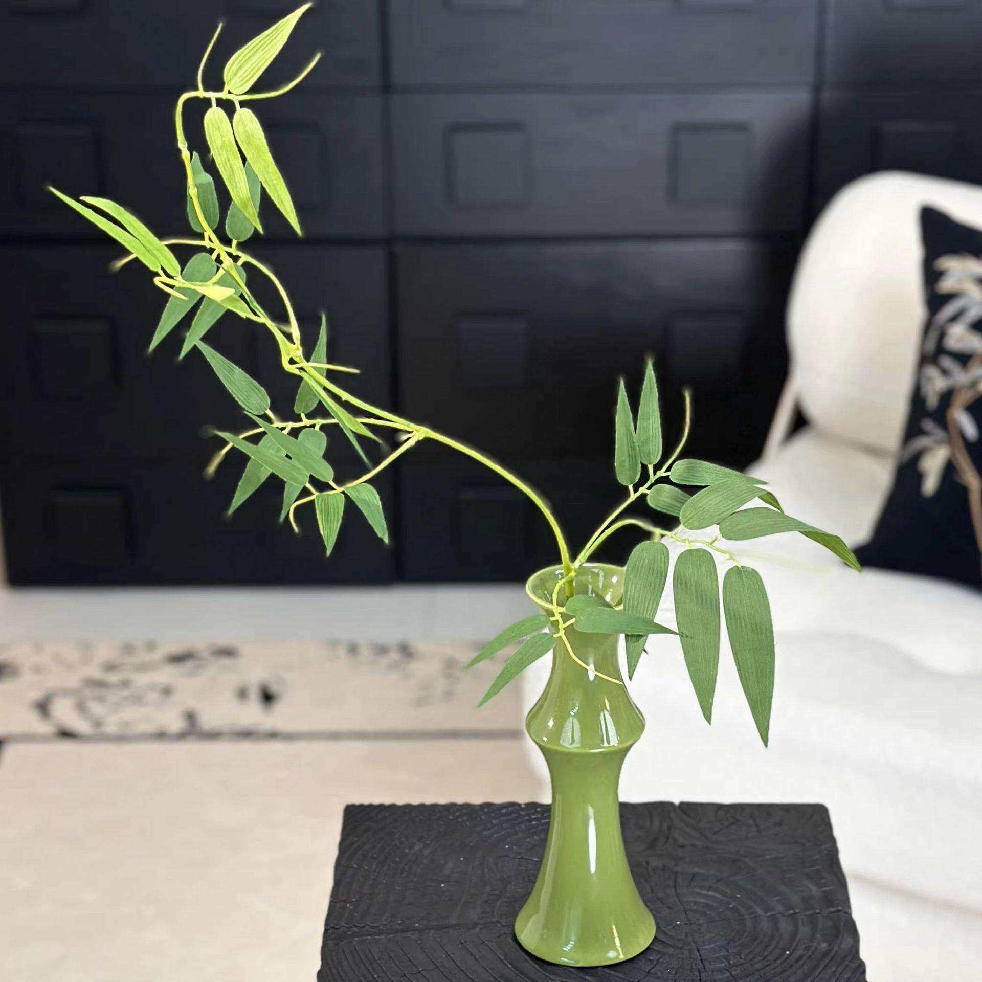竹子花瓶富贵竹花瓶文竹绿植花假花轻奢复古陶瓷摆件