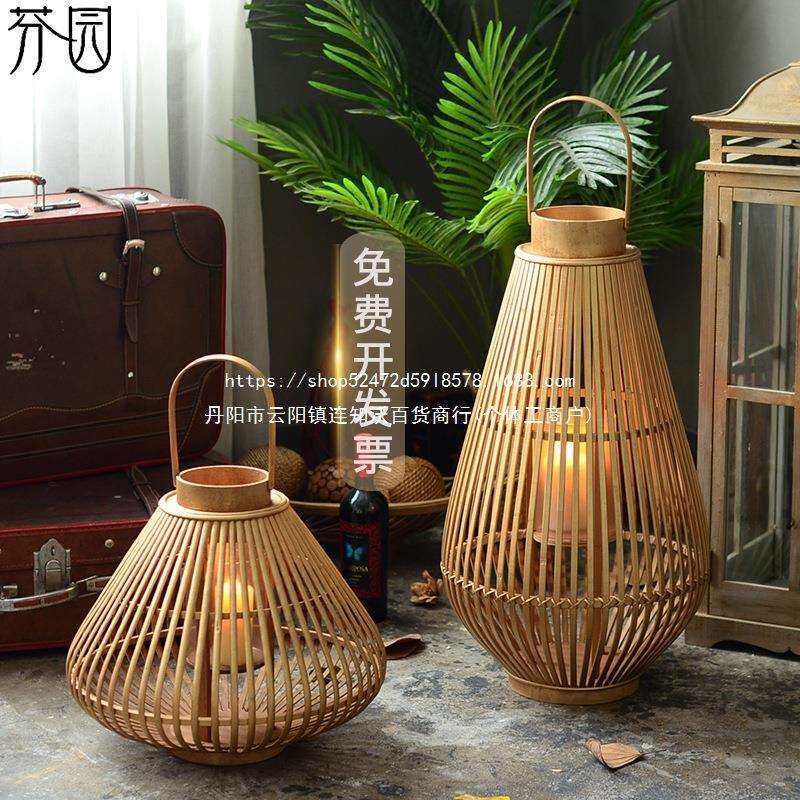 蜡浪漫灯笼复古道具轻台灯烛台摆件风灯奢蜡烛民宿竹编晚餐灯架烛