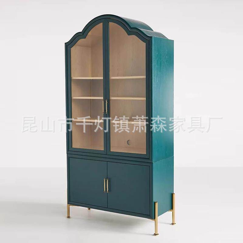 北欧轻奢实木书柜法式后现代玻璃门多功能橱柜多层展示柜储物柜