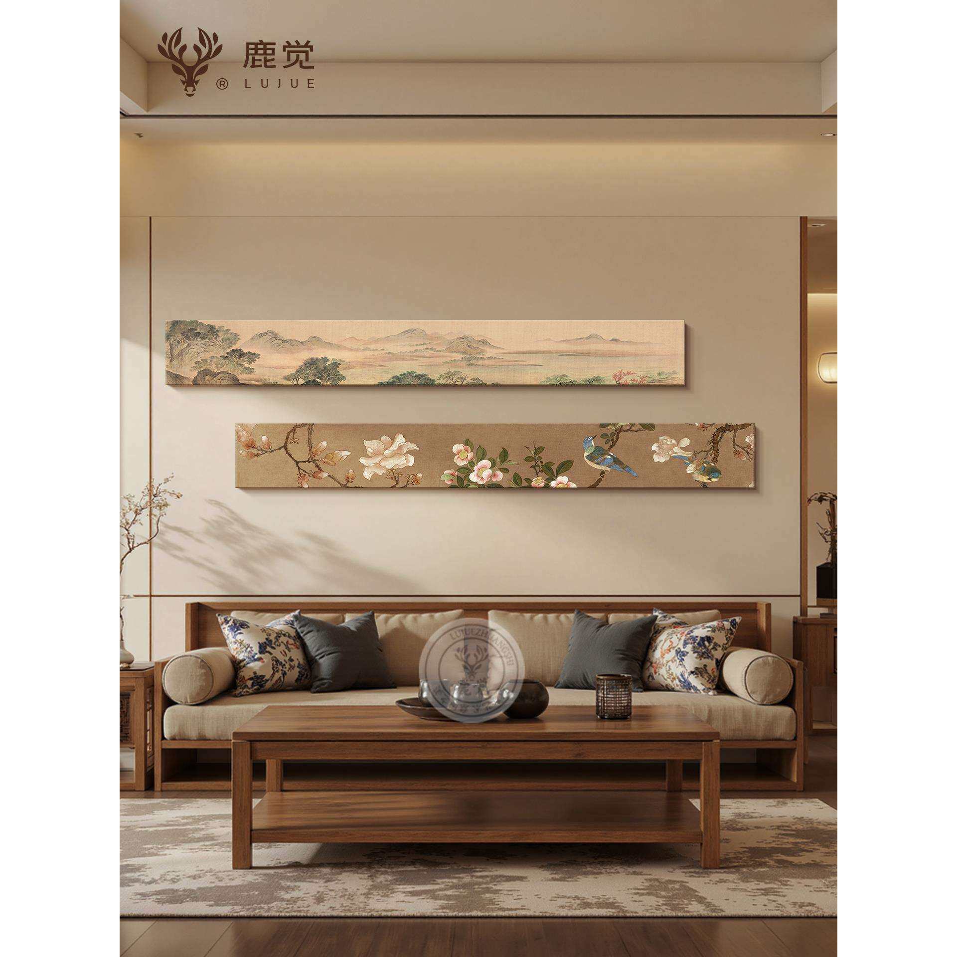 《望云楼》客厅沙发墙背景挂画宋氏美学山水画靠山图横版长条壁画
