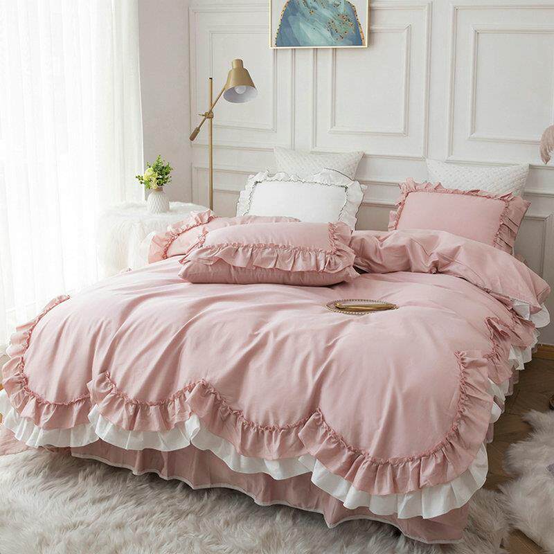 韩式荷叶边四件套床裙款少女心全棉纯棉公主风床单被套床上用品