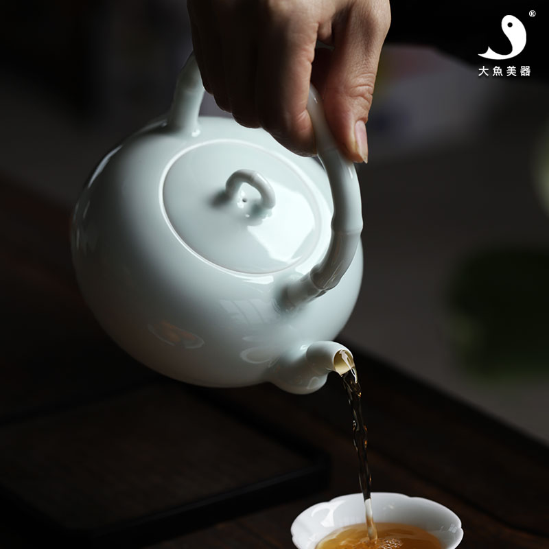 大号陶瓷茶壶青瓷竹节壶影青釉凉茶壶凉水壶景德镇纯手工文艺茶具