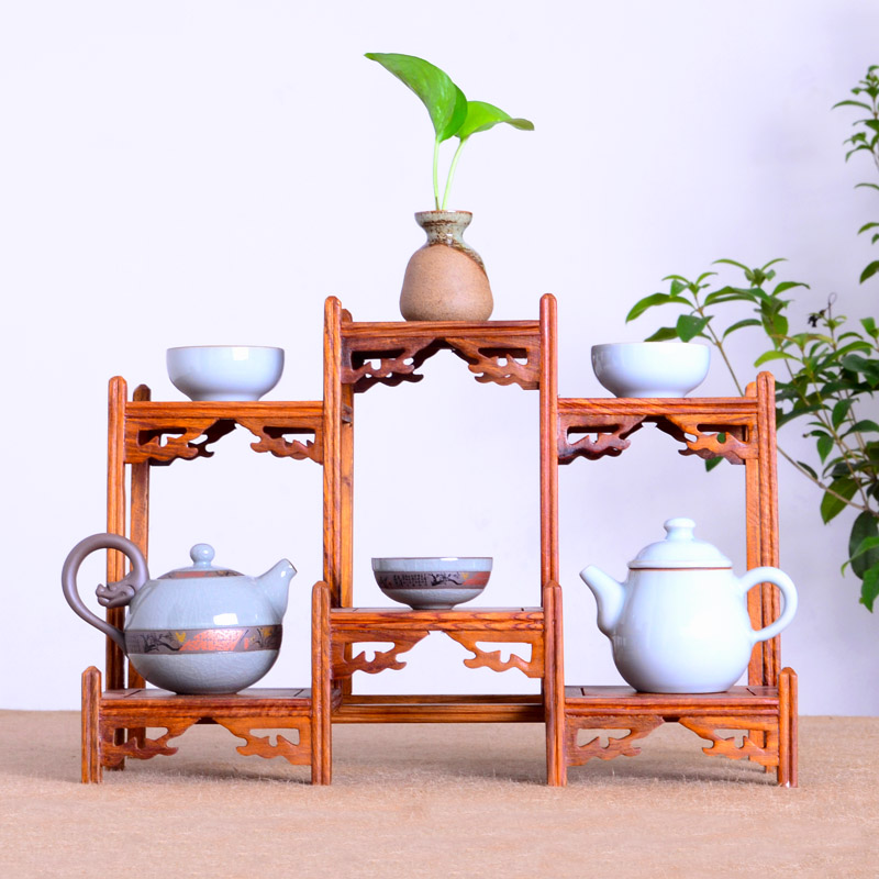 茶具博古架小型实木紫砂壶收纳置物橱柜衣柜隔板柜子分层摆放架子