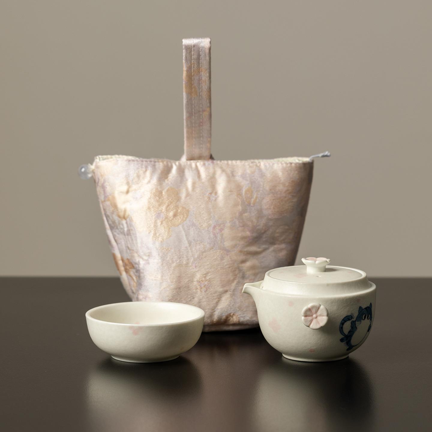 弥言可爱猫咪陶瓷旅行茶具一壶一杯单人泡茶壶户外便携随身快客杯