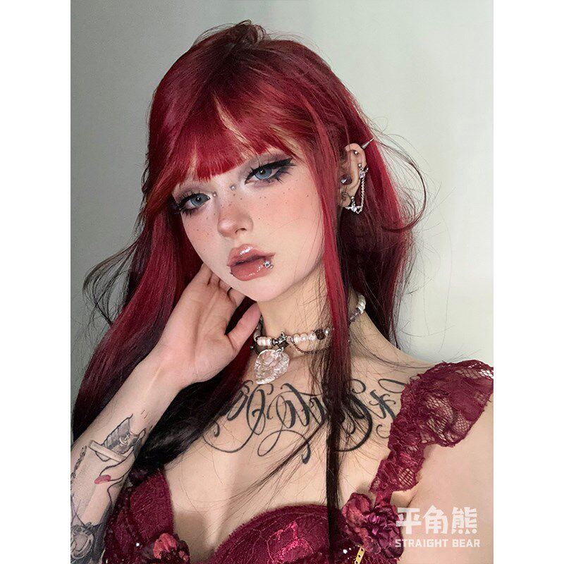 平角熊假发女长发网红Lolita玫瑰月影甜酷渐变长直发jk全头套