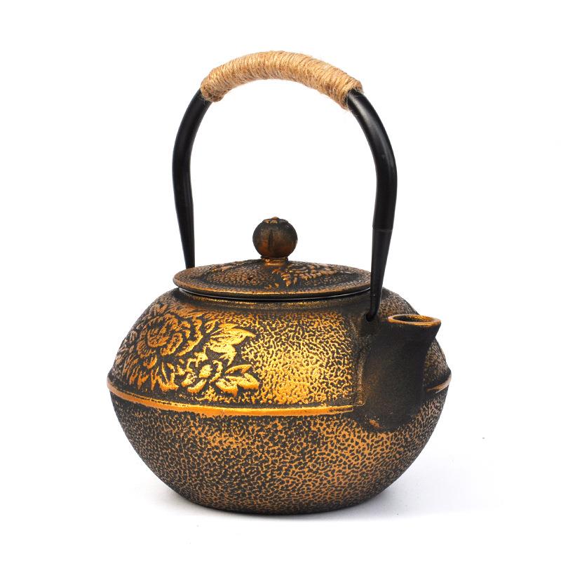 铸铁茶壶古铜牡丹 手绘描金复古茶具 现货供应铁壶铁质泡茶壶