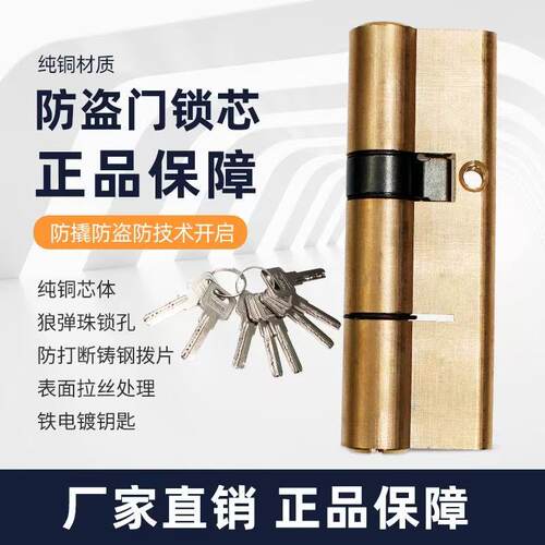 防盗门全铜锁芯纯铜大门入户门通用型老式双面防撬家用弹子AB锁心
