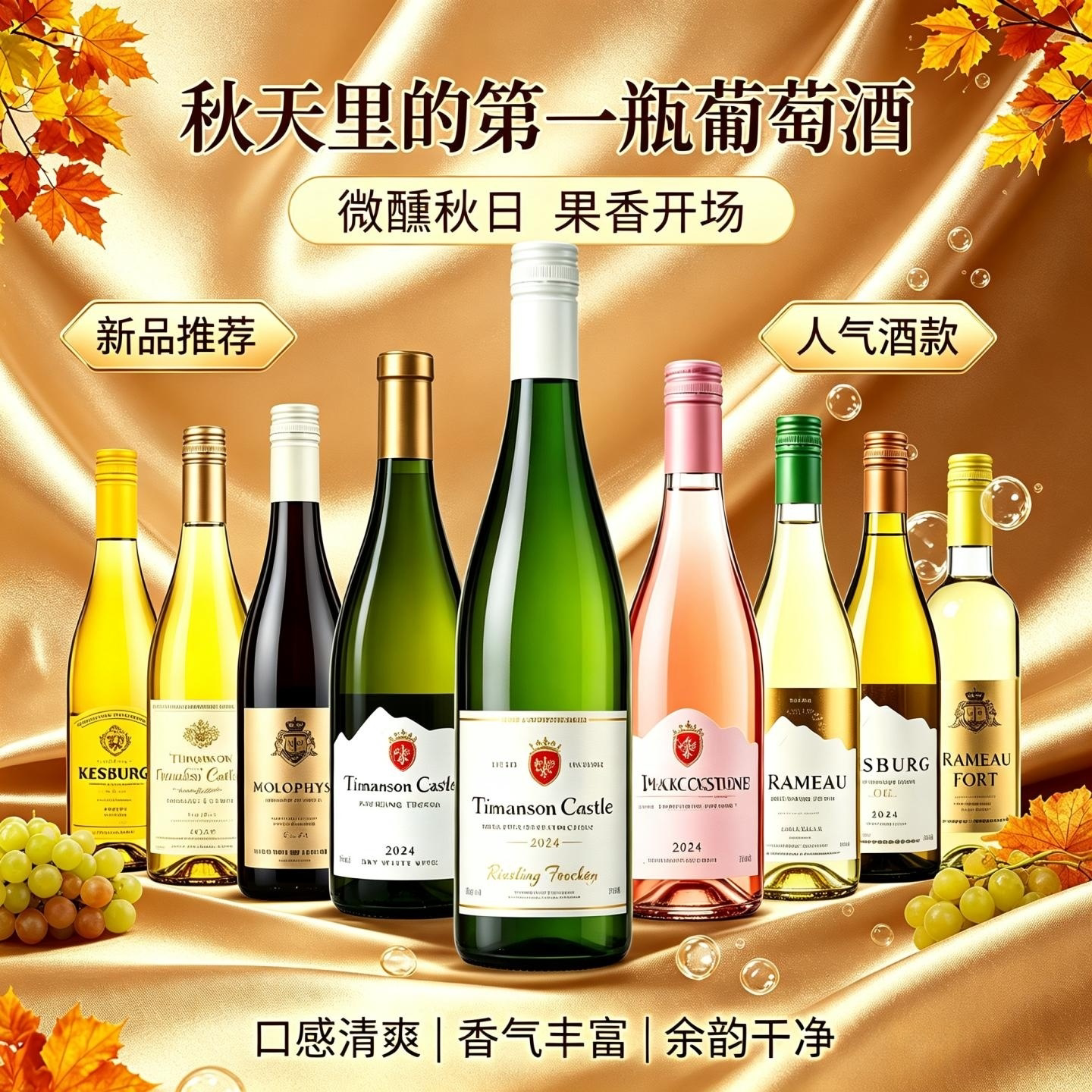 秋天进口干白甜白桃红葡萄酒组合
