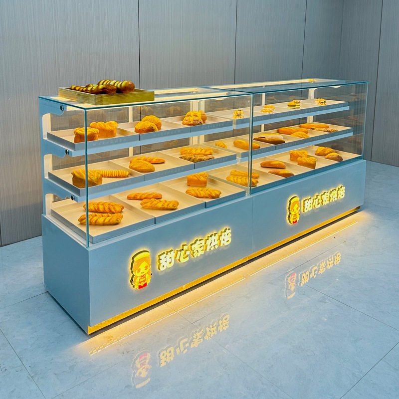 新中式糕点展示柜蛋糕店甜品西点心桃酥饼干玻璃柜面包店商用货架图片
