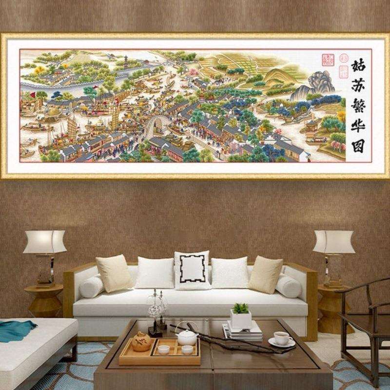 姑苏繁华图十字绣传世名画古代收藏客厅大幅大气挂画刺绣自己绣