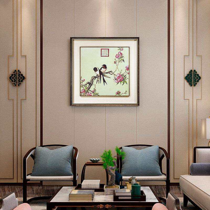 书房茶室玄关挂画 朗世宁仙萼长春图铜壁画 客厅桃花图墙壁铜板画
