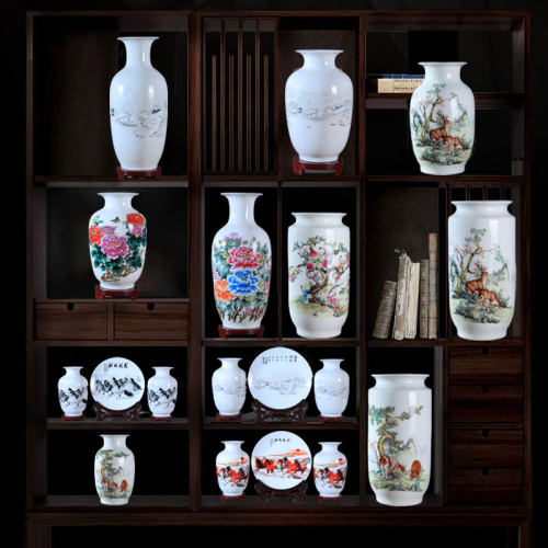 景德镇陶瓷花瓶摆件客厅插花博古架电视柜装饰品干花瓷器插花花瓶