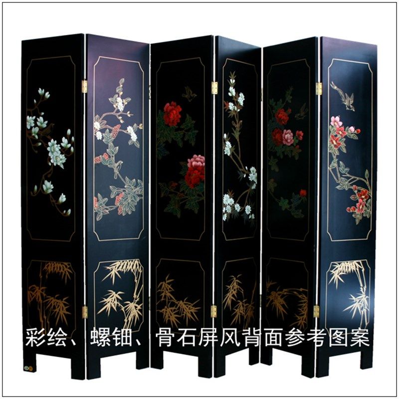 漆艺手工彩绘四折六折玄关屏风隔断 扬州漆器新中式古典家居装饰