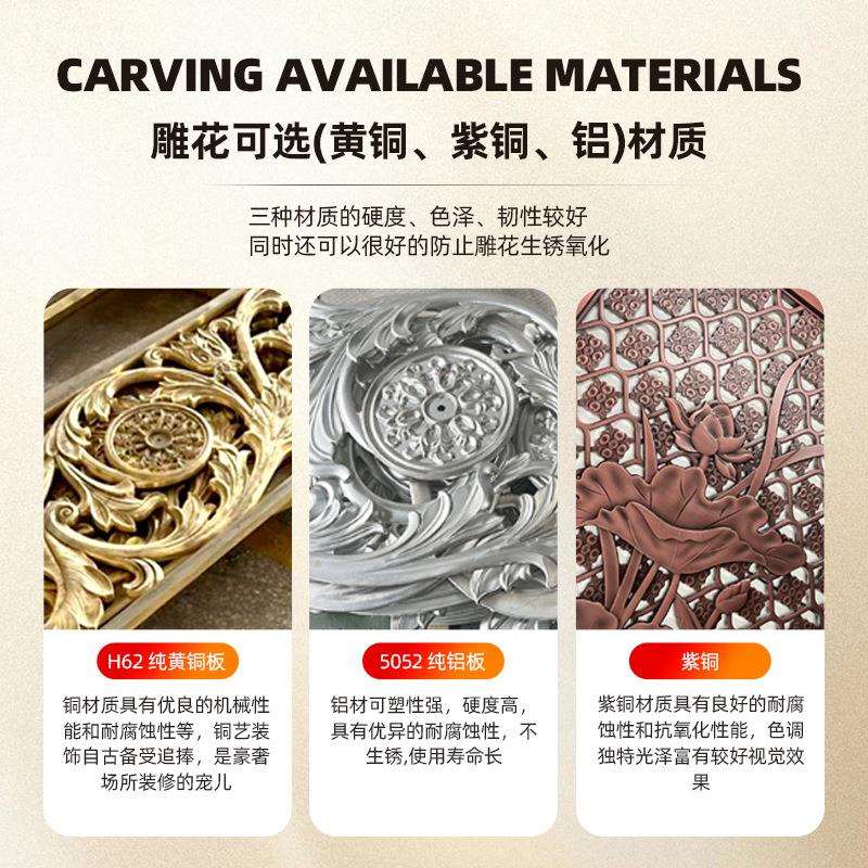 新中式旋转楼梯护栏铝合金铜艺室内防护栏扶手数控雕刻古典铜楼梯