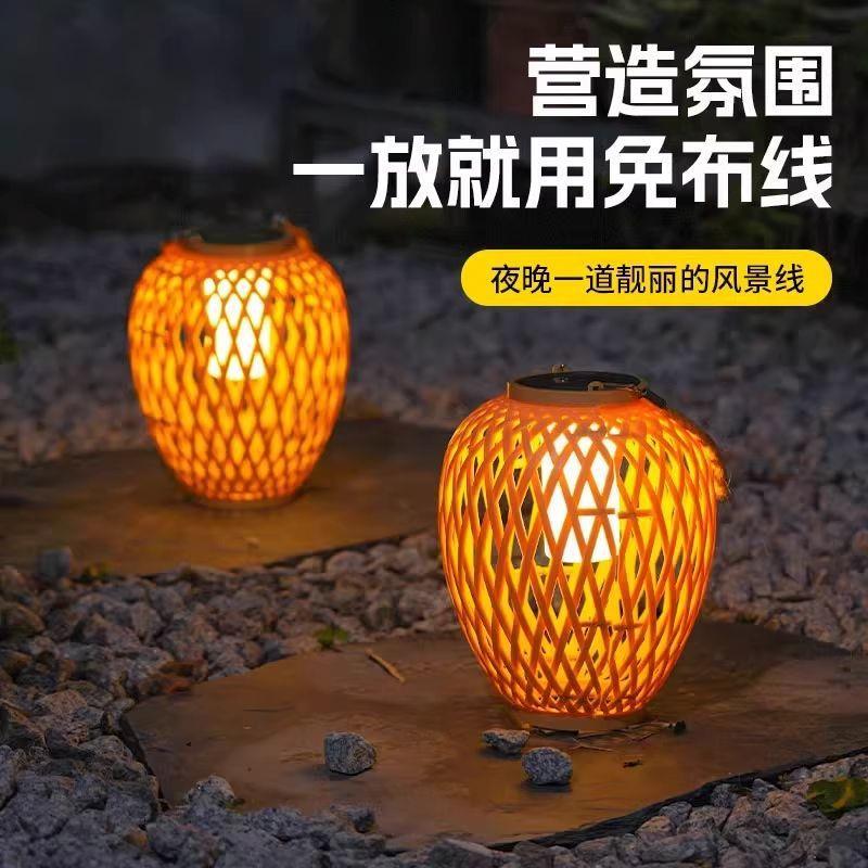 太阳能户外灯笼庭院装饰中秋门店花园创意造景氛围仿竹编防水吊灯图片