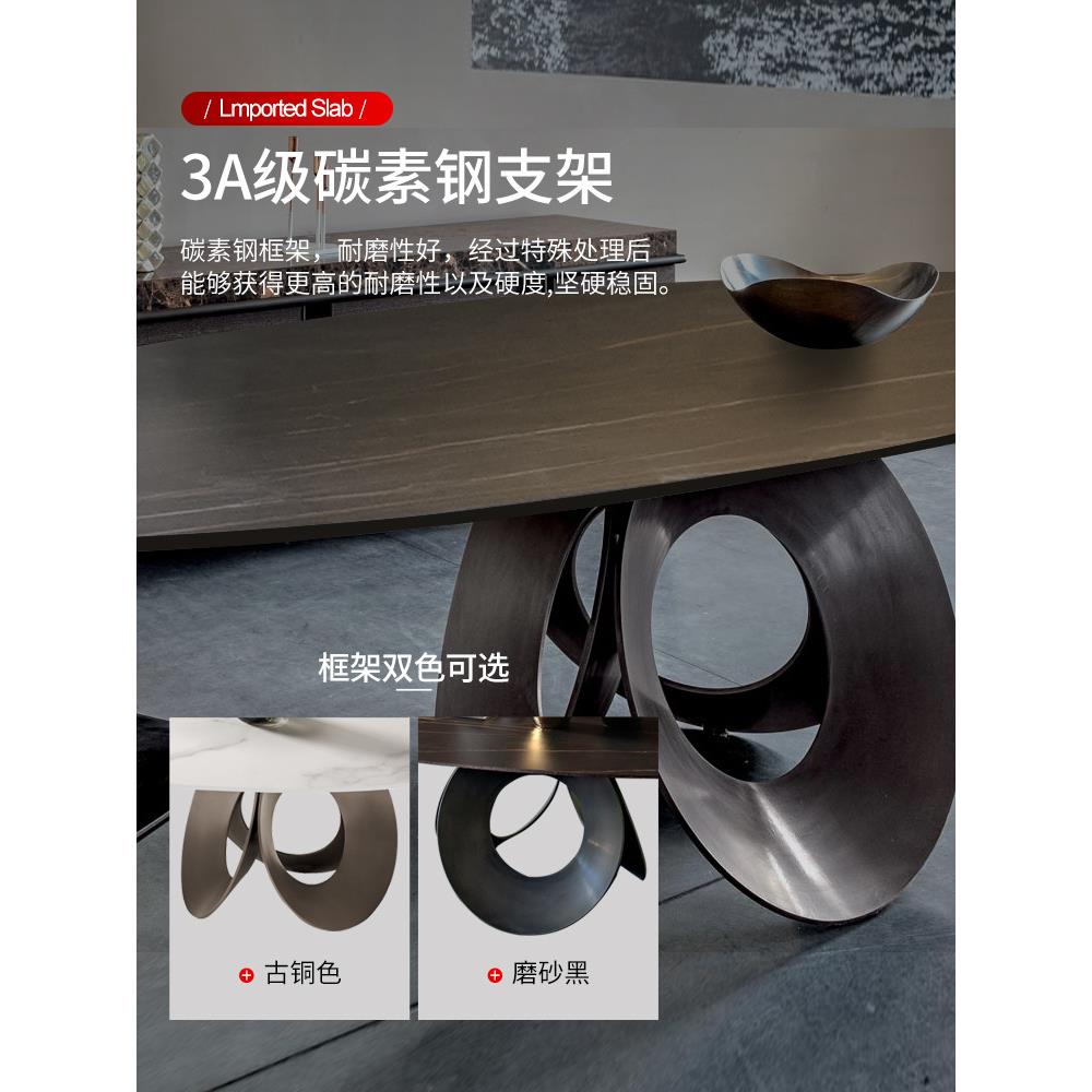 意式极简进口岩板餐桌椅组合现代简约带转盘圆餐桌家用圆形吃饭桌
