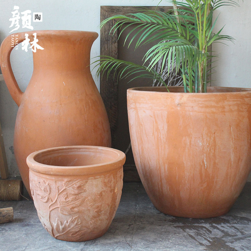 乡村美式花盆复古红陶花盆乡村美式花盆文艺红陶盆欧式陶罐庭院