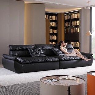 意式极简帆船沙发高靠背超大坐深客厅硅胶皮黑色直排baxter沙发