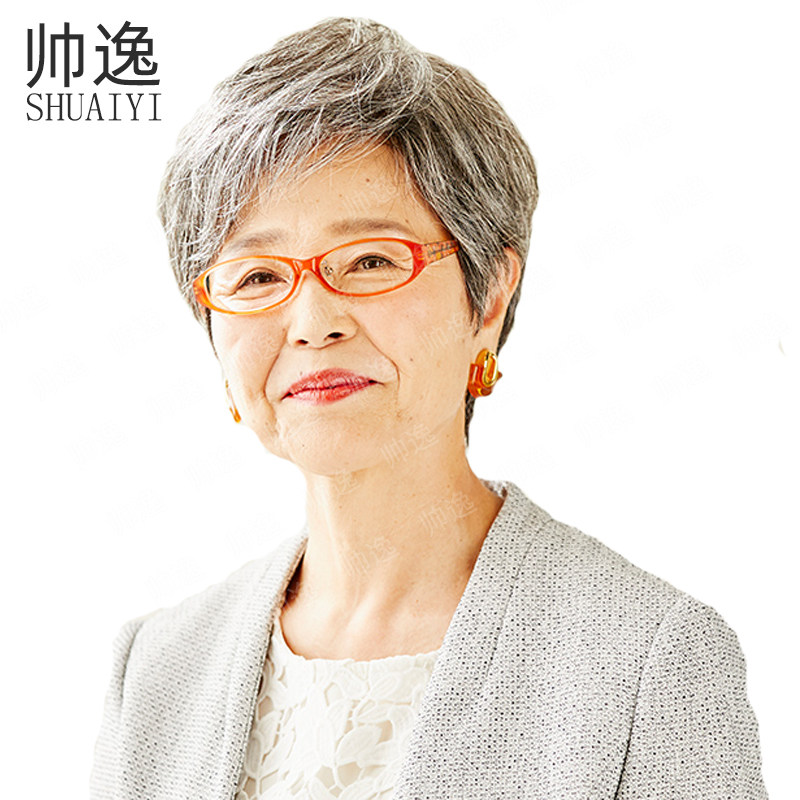 中老年女性花白假发真人短直发假发套 自然黑色真发假发OL商务款