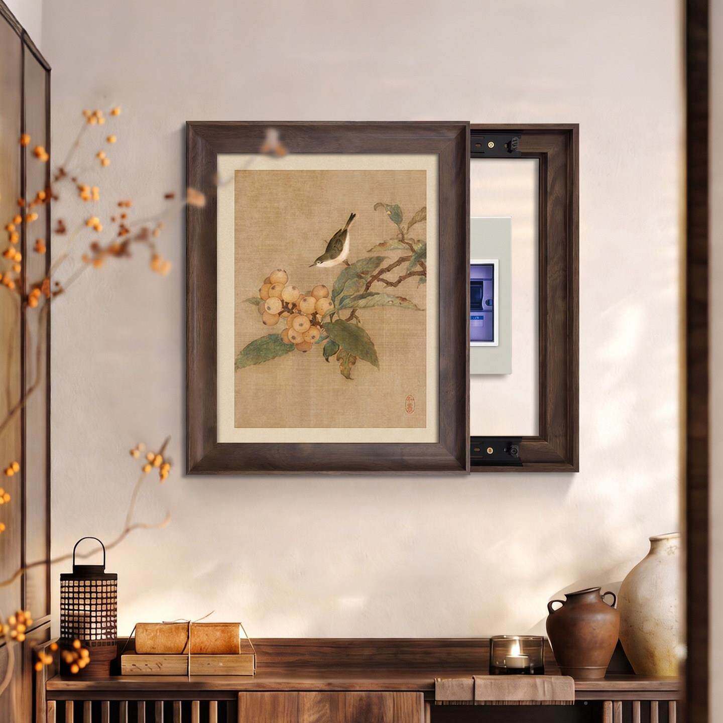 竹新中式电表子箱挡挂画宋式美遮学竖版装画多媒XB3149体箱家用电