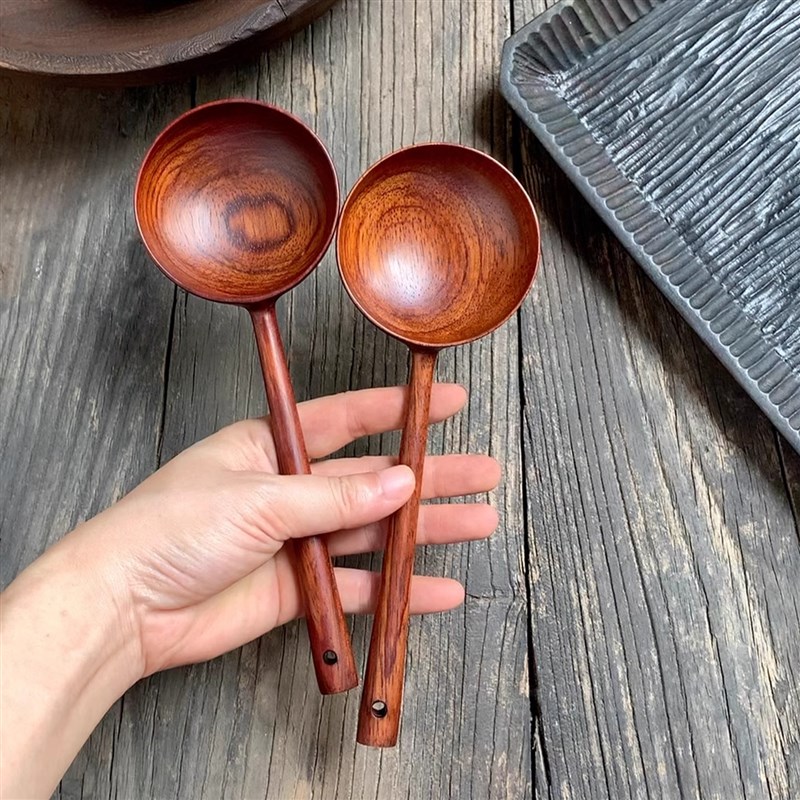 左迹实木手工汤勺无漆家用长柄勺子盛汤勺粥勺耐高温厨房分餐勺