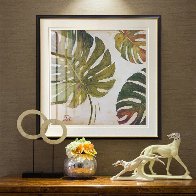 美式田园植物画 复古挂画 卧室壁画 样板房画 餐厅画有框壁画绿叶
