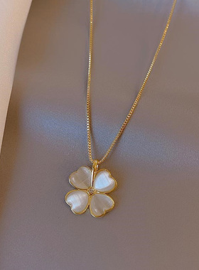 幸运四叶草项链女镀金猫眼精致花瓣锁骨链简约气质女新款颈链