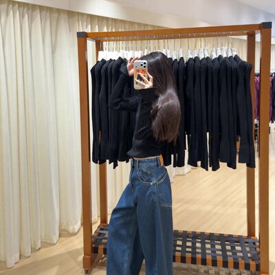 韩系简约显瘦针织衫牛仔长裤套装