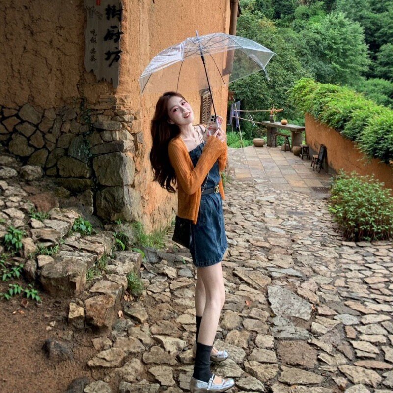 显瘦复古针织开衫牛仔短裙套装女图片