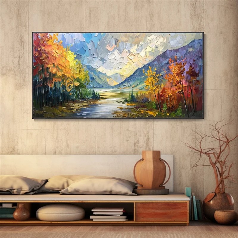大芬村纯手绘油画抽象山水风景背有靠山客厅装饰画办公室书房挂画
