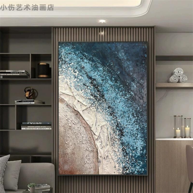 手绘油画海浪肌理玄关挂画客厅沙发背景墙大芬村高级感定制手工
