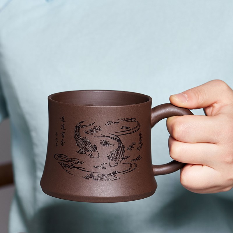 宜兴紫砂杯大容量陶瓷老板办公男女泡茶杯带把盖杯子茶缸功夫茶具