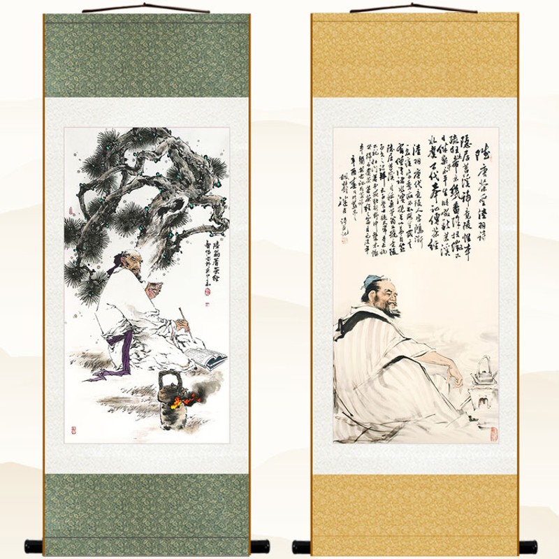 茶圣陆羽人物画像 陆羽着茶经图 茶馆茶庄卷轴挂画装饰字画绢布画