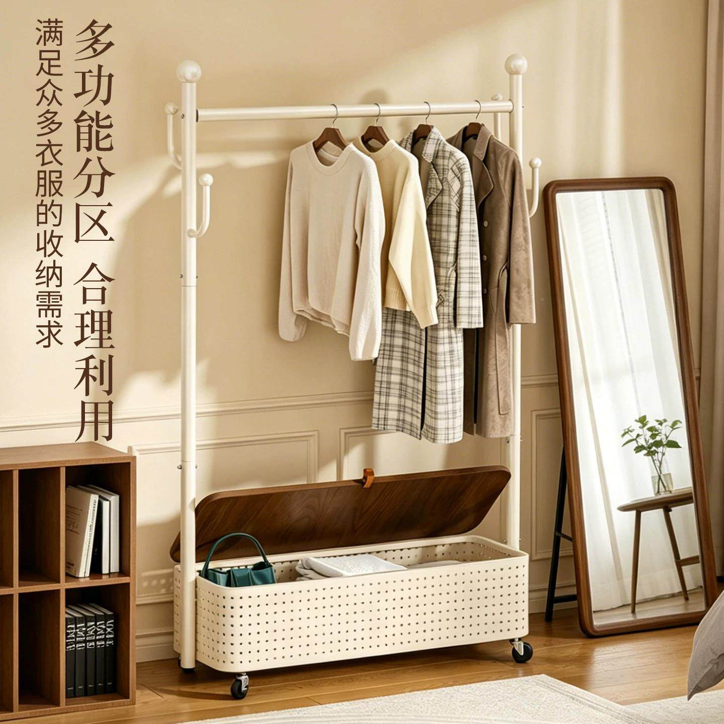 用落地衣帽架卧室厅金属简约现代多bk2545功架能收纳家挂衣带轮可