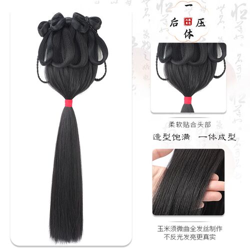 儿童汉服假发一体式懒人魏晋风战国袍假发古装清冷风盘发造型发饰