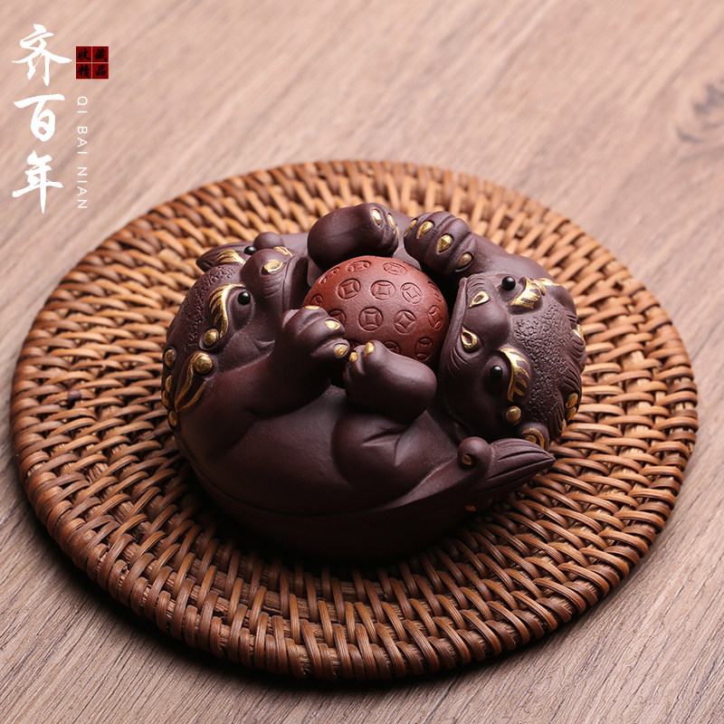 宜兴原矿紫砂茶宠摆件双貔貅时来运转名家全手工茶玩精品可养茶具