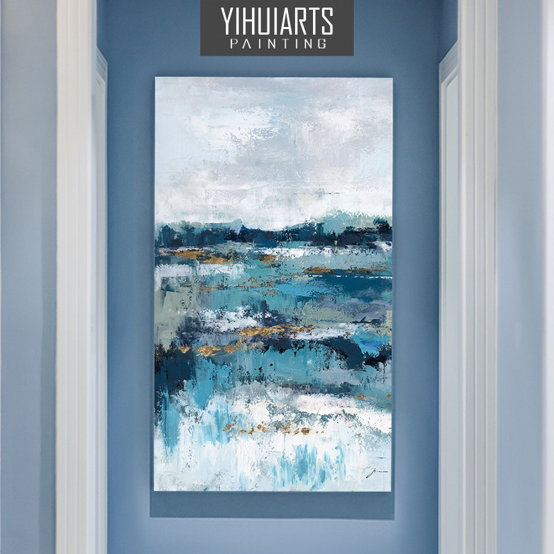 现代轻奢竖版装饰画入户玄关抽象壁画挂画原创创意纯手绘抽象油画